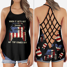 Load image into Gallery viewer, Personalized Cross Tank Top USA Flag Design Custom Name Gift