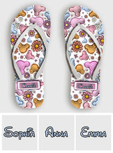Load image into Gallery viewer, Personalized Floral Flip Flops Custom Name Gift for Mom