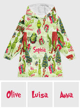 Load image into Gallery viewer, Personalized How the Grinch Stole Christmas Blanket Hoodie for Kids