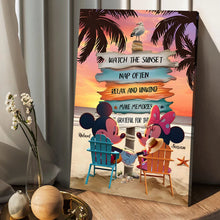 Load image into Gallery viewer, Personalized Mouse Ears Couple Canvas Sunset Beach Art