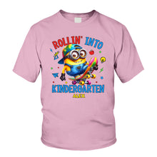 Load image into Gallery viewer, Personalized Kids T-Shirt Rollin Into Kindergarten Custom Name