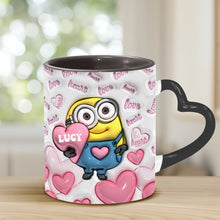 Load image into Gallery viewer, Personalized Heart Handle Mug Minion Design Custom Name Gift for Valentine’s Day