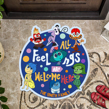 Load image into Gallery viewer, Personalized Shaped Doormat All Feelings Welcome Family Gift