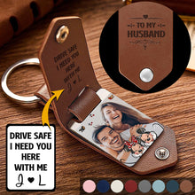 Load image into Gallery viewer, Personalized Leather Photo Keychain Couple Gift with Custom Message