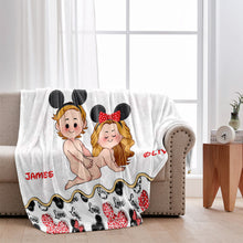 Load image into Gallery viewer, Personalized Mouse-Themed Blanket Custom Names Gift for Couple