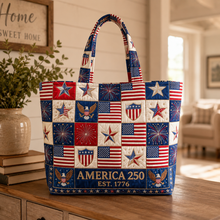 Load image into Gallery viewer, Personalized Quilted Tote Bag America 250 Patriotic Gift for Her