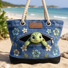 Load image into Gallery viewer, Personalized Beach Bag with Cute Sea Turtle Design for Her