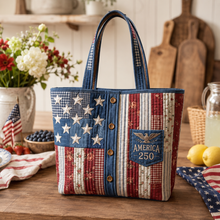 Load image into Gallery viewer, Personalized American Flag Quilted Tote Bag Gift for Her - 250th Anniversary