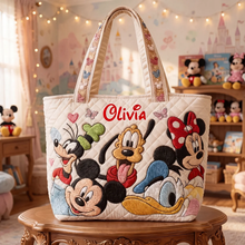 Load image into Gallery viewer, Personalized Quilted Tote Bag with Disney Friends for Her - Unique Gift Idea