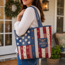 Load image into Gallery viewer, Personalized American Flag Quilted Tote Bag Gift for Her - 250th Anniversary