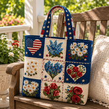 Load image into Gallery viewer, Personalized Quilted Tote Bag American Flag Floral Gift for Her
