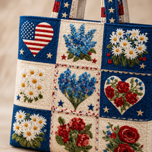 Load image into Gallery viewer, Personalized Quilted Tote Bag American Flag Floral Gift for Her