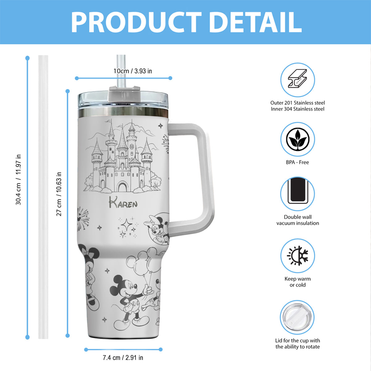 Personalized Mouse Tumbler with Handle Custom Name Gift for Kids