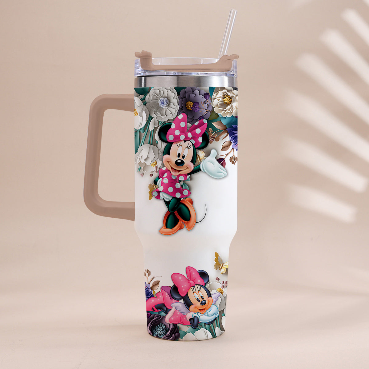 Personalized Mouse Tumbler with Handle Floral Design Gift