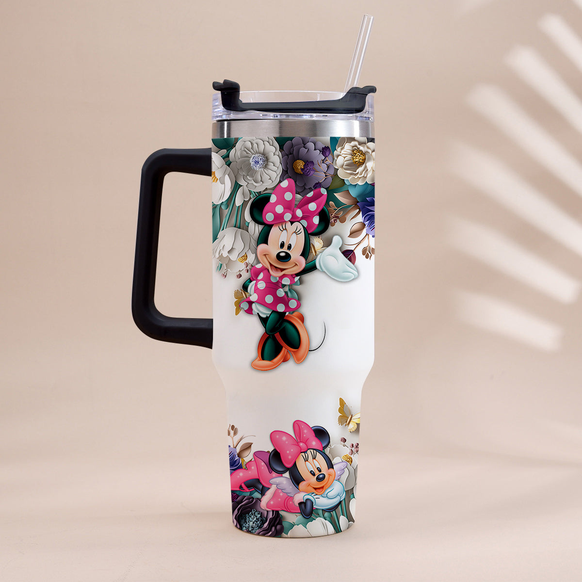 Personalized Mouse Tumbler with Handle Floral Design Gift