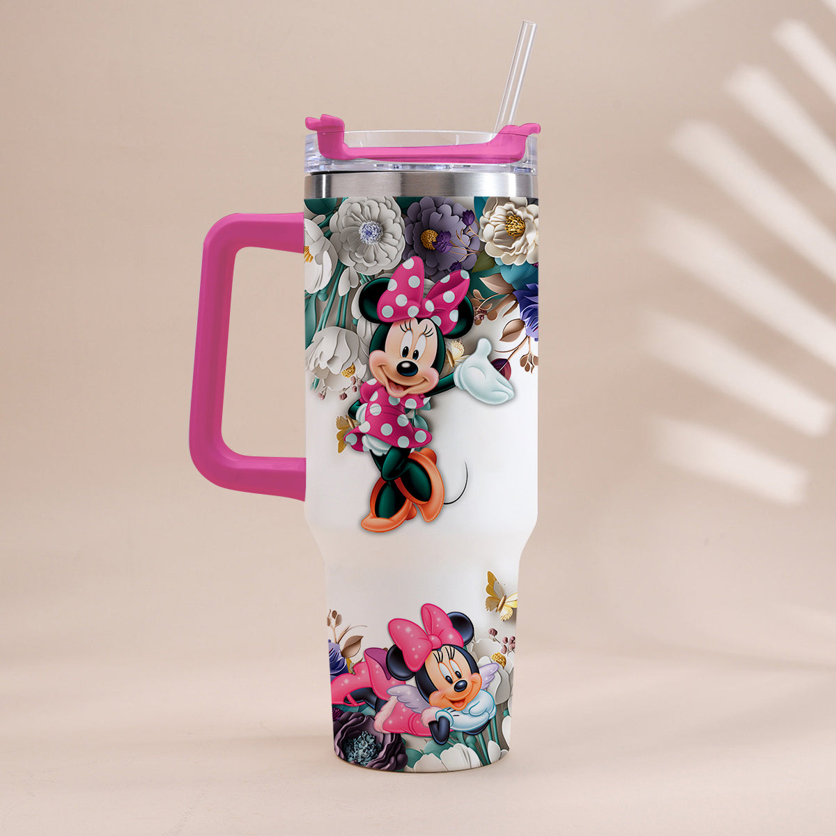 Personalized Mouse Tumbler with Handle Floral Design Gift