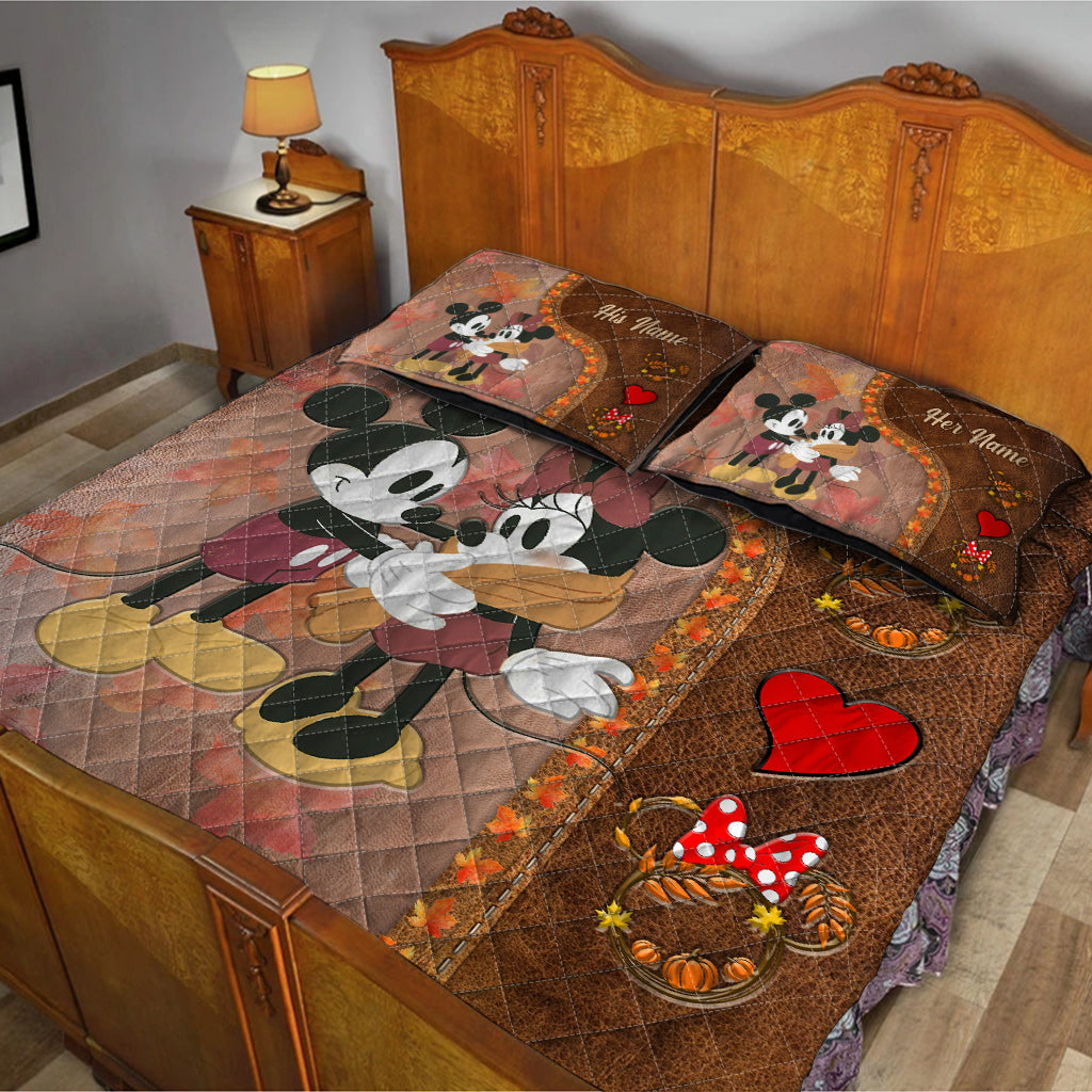 Personalized Mouse Quilt Set Custom Name Fall Gift for Couples