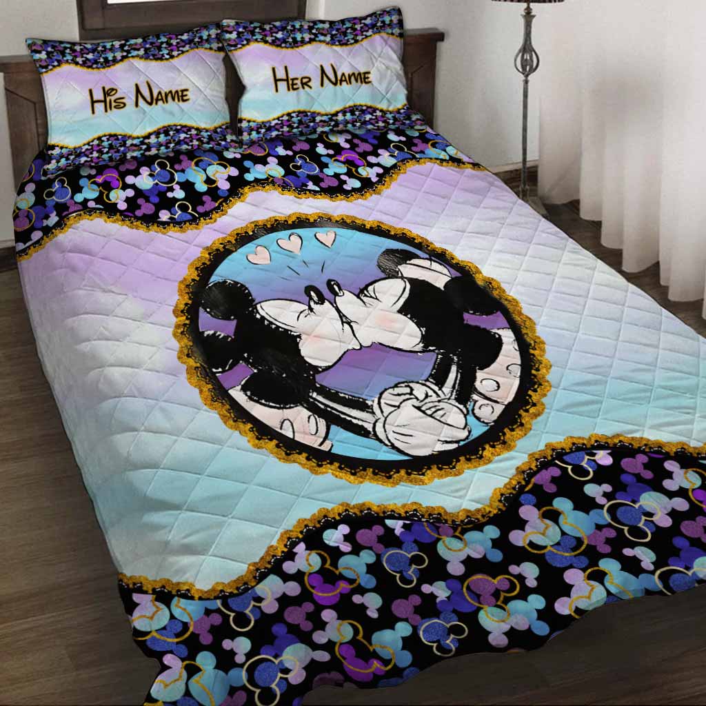 Personalized Mouse Quilt Set Custom Names Gift for Couples