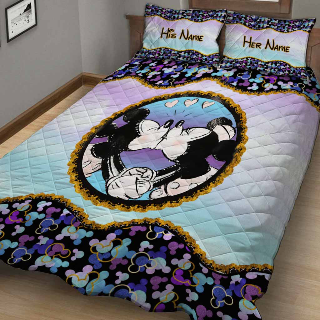 Personalized Mouse Quilt Set Custom Names Gift for Couples