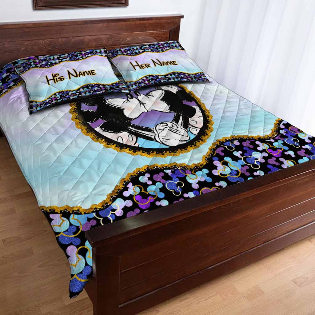 Personalized Mouse Quilt Set Custom Names Gift for Couples
