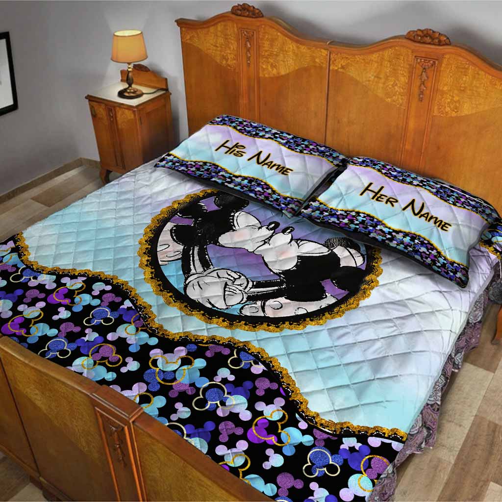 Personalized Mouse Quilt Set Custom Names Gift for Couples