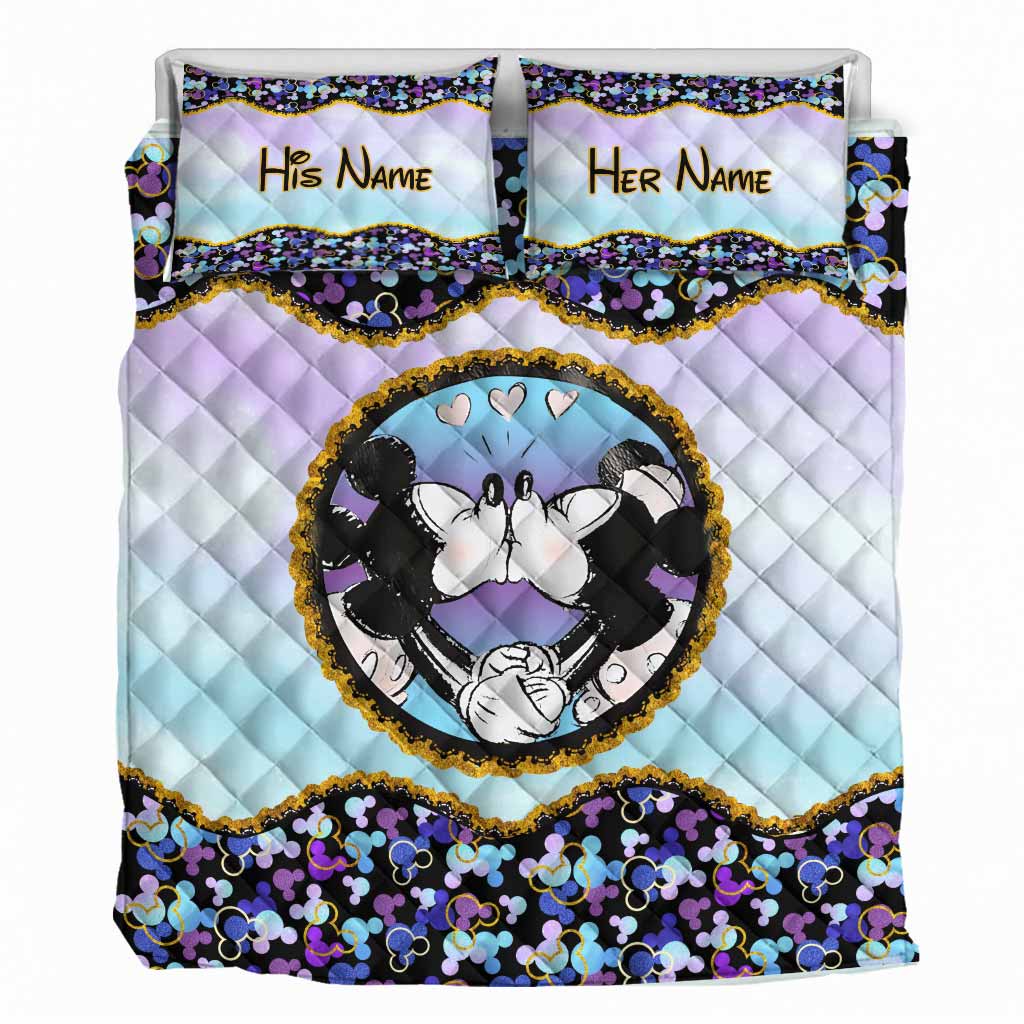 Personalized Mouse Quilt Set Custom Names Gift for Couples
