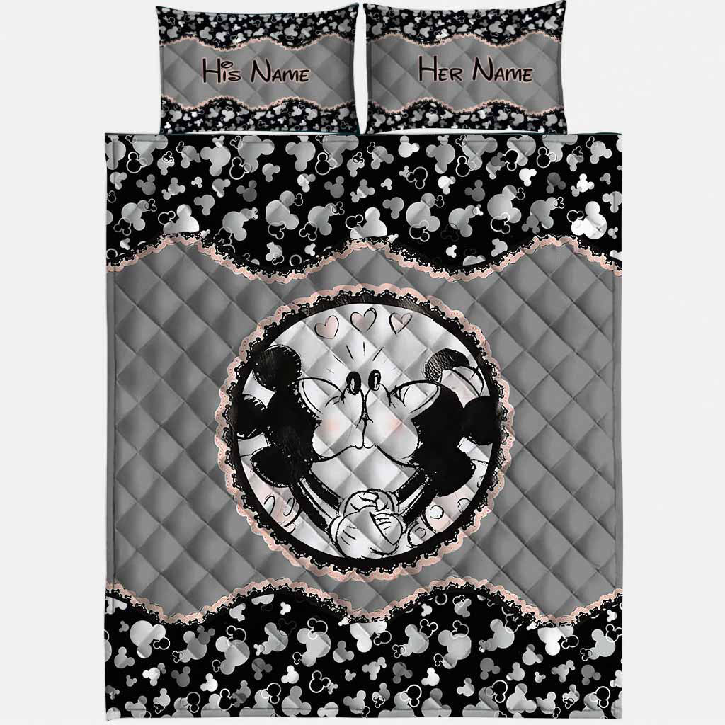 Personalized Mouse Ears Quilt Set Custom Couple Gift