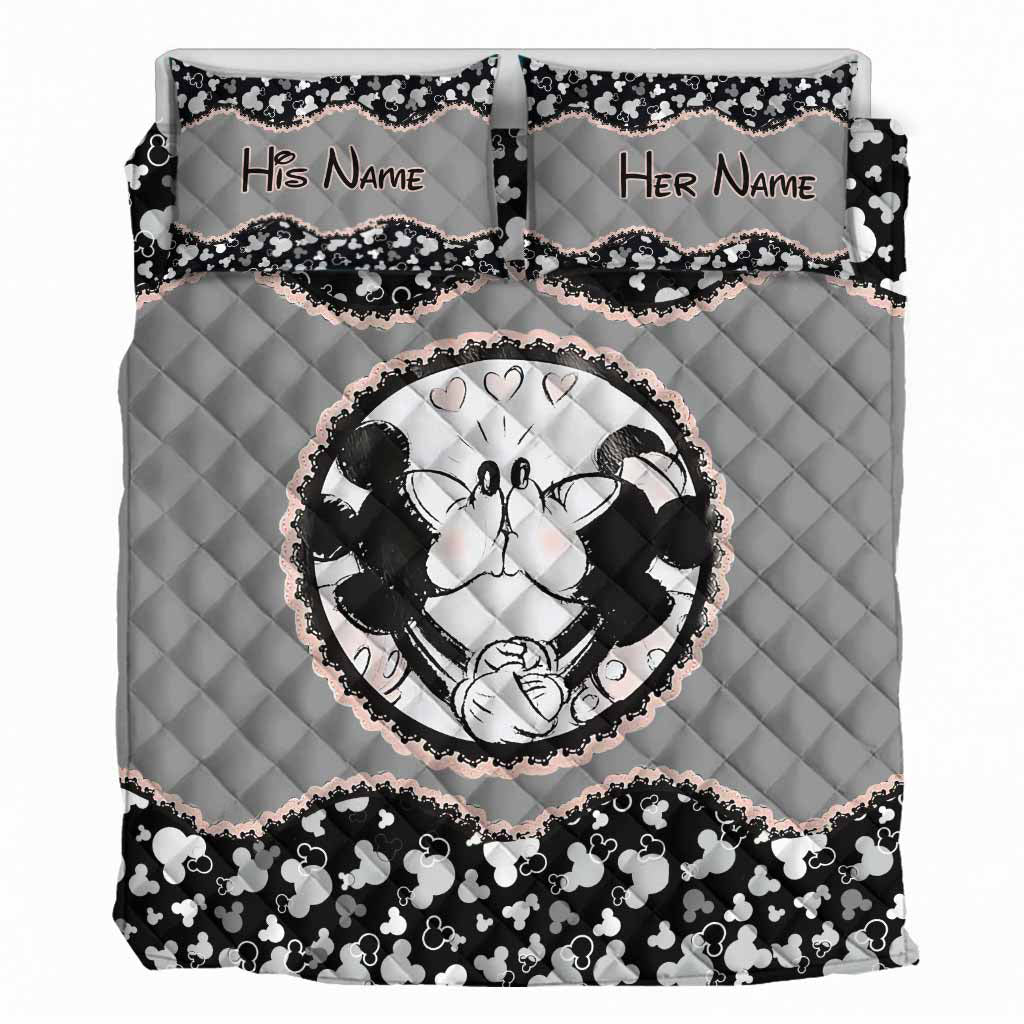 Personalized Mouse Ears Quilt Set Custom Couple Gift