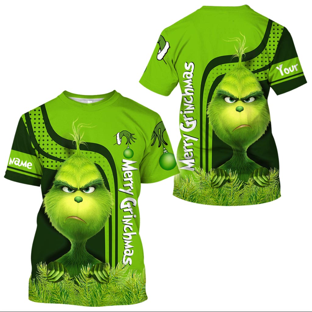 Personalized Grinch Hoodie Custom Name Holiday T-Shirt Gift