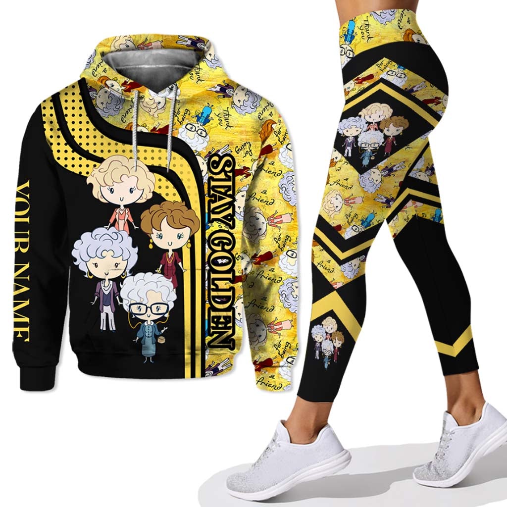 Personalized Stay Golden Hoodie and Leggings Set - Custom Name, Unique Gift for Friends