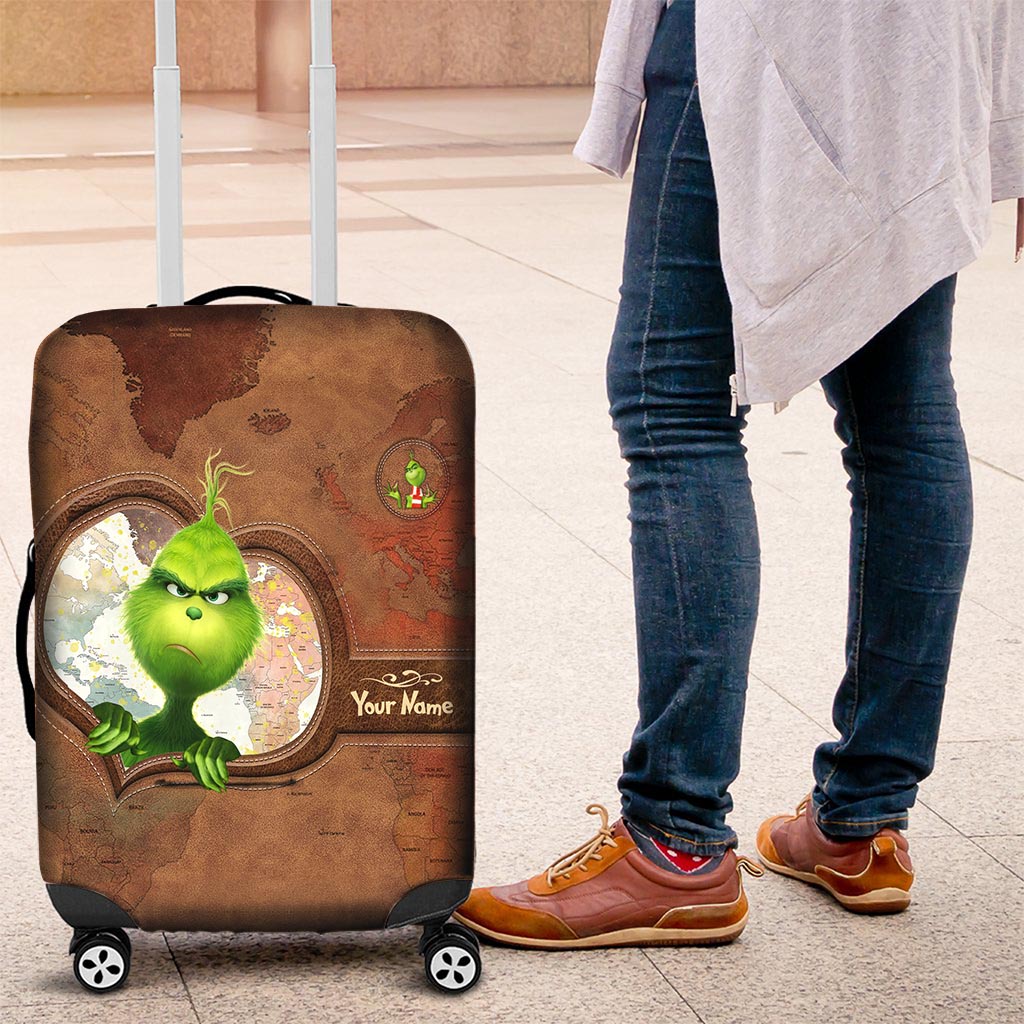 Personalized Grinch Luggage Cover Custom Name Travel Gift