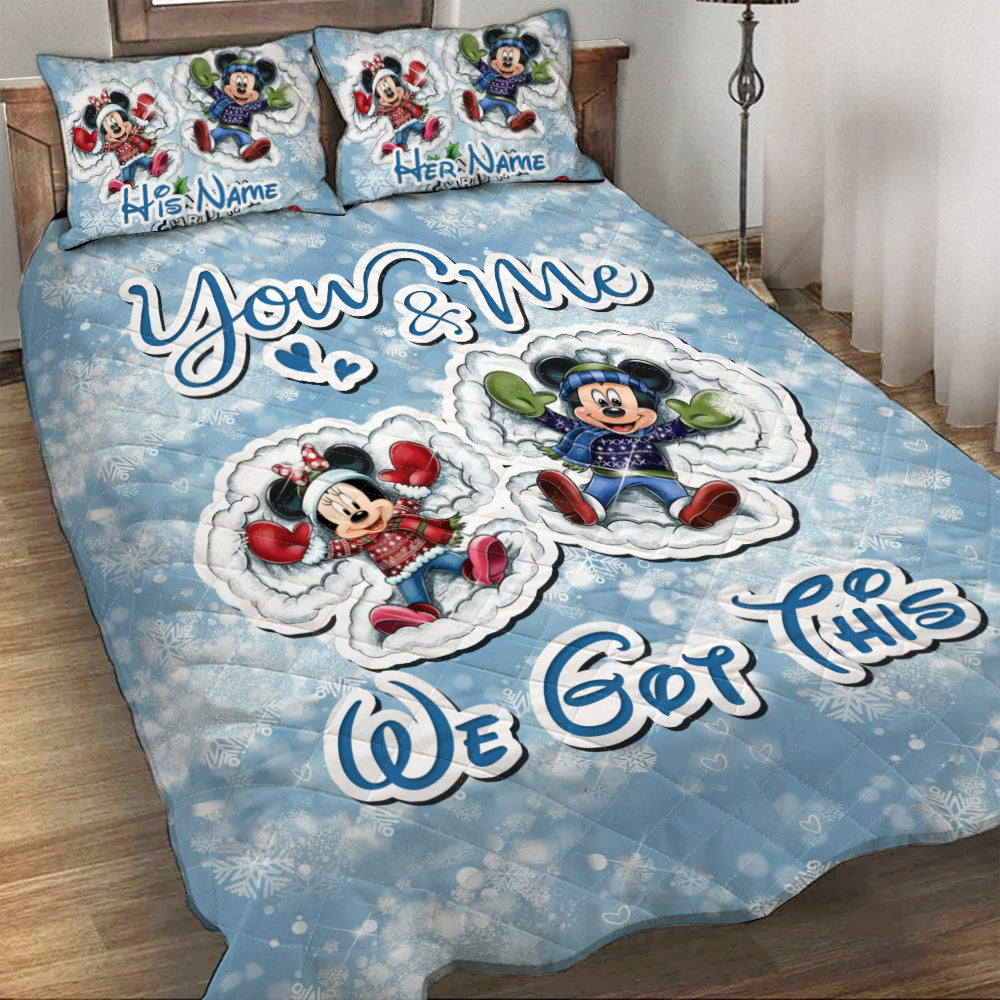 Personalized Christmas Mouse Quilt Set Custom Names Gift for Couples