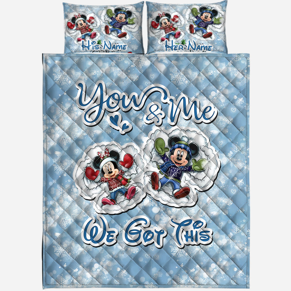 Personalized Christmas Mouse Quilt Set Custom Names Gift for Couples