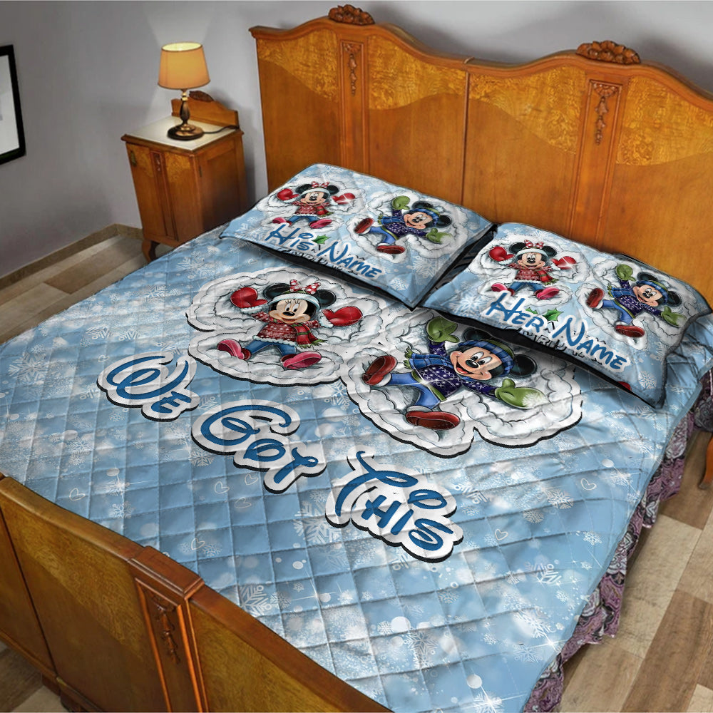 Personalized Christmas Mouse Quilt Set Custom Names Gift for Couples