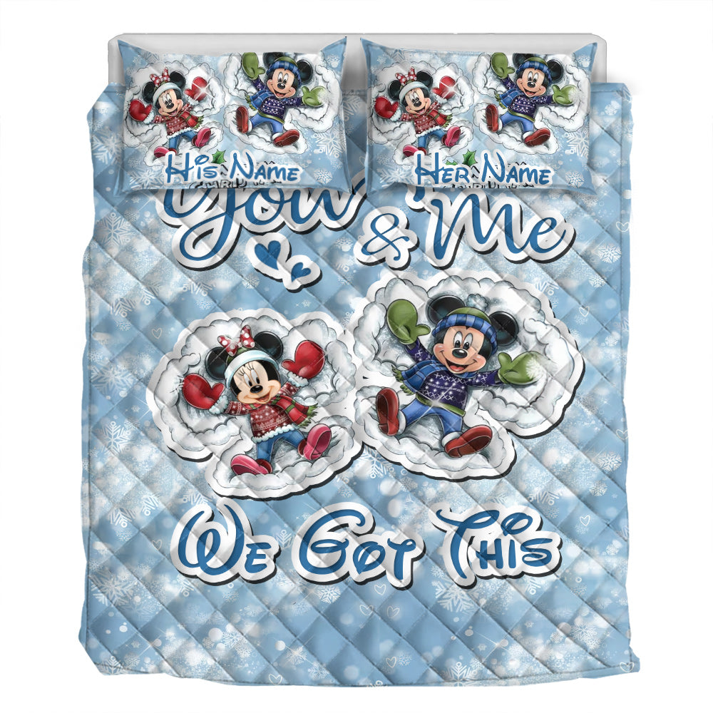 Personalized Christmas Mouse Quilt Set Custom Names Gift for Couples