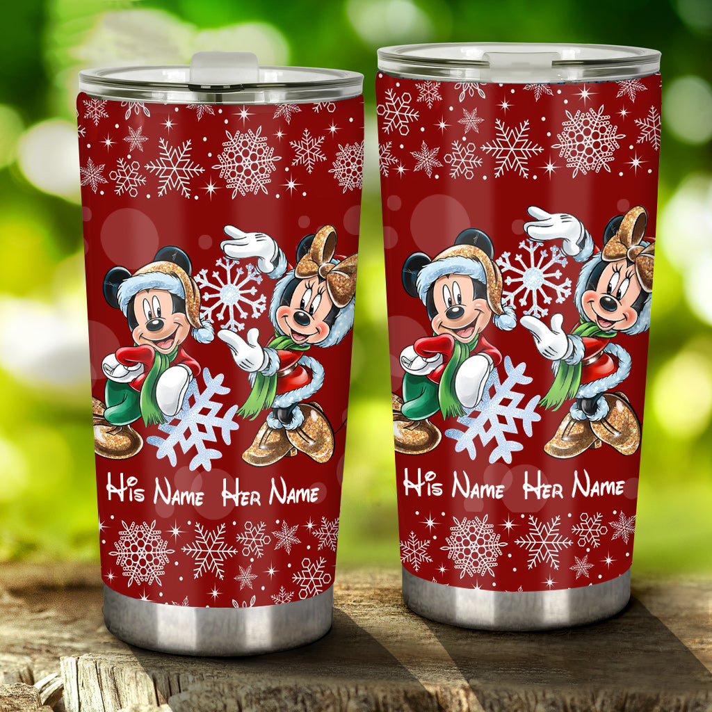 Personalized Christmas Tumbler with Snowflakes & Names for Couples