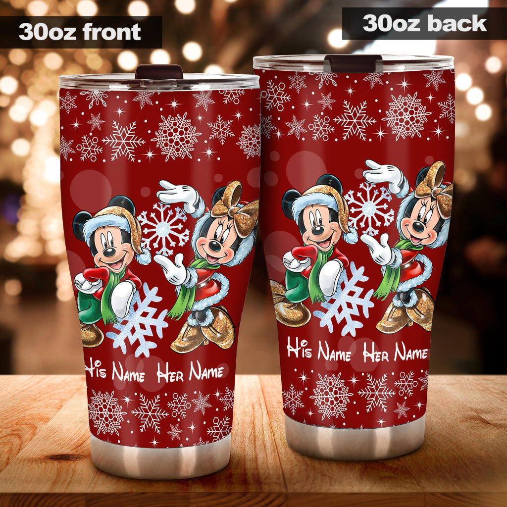 Personalized Christmas Tumbler with Snowflakes & Names for Couples