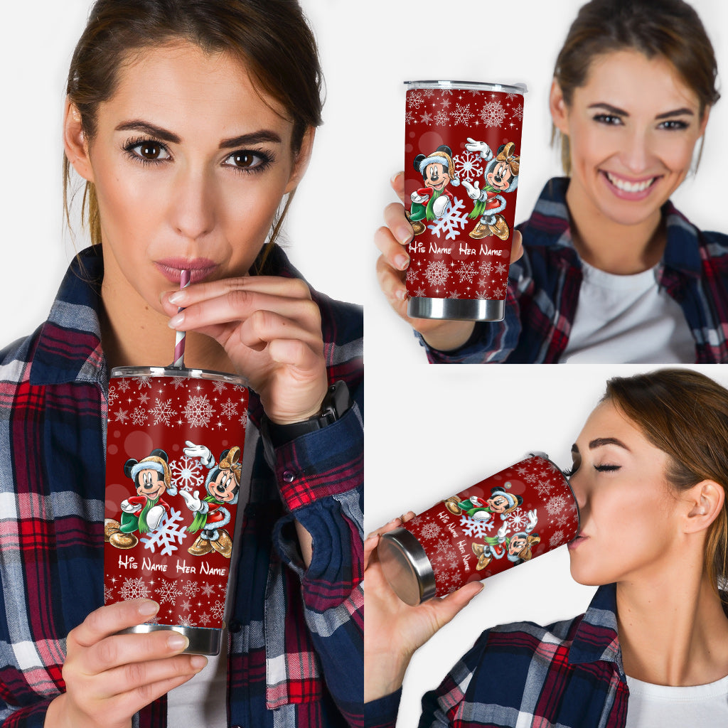 Personalized Christmas Tumbler with Snowflakes & Names for Couples