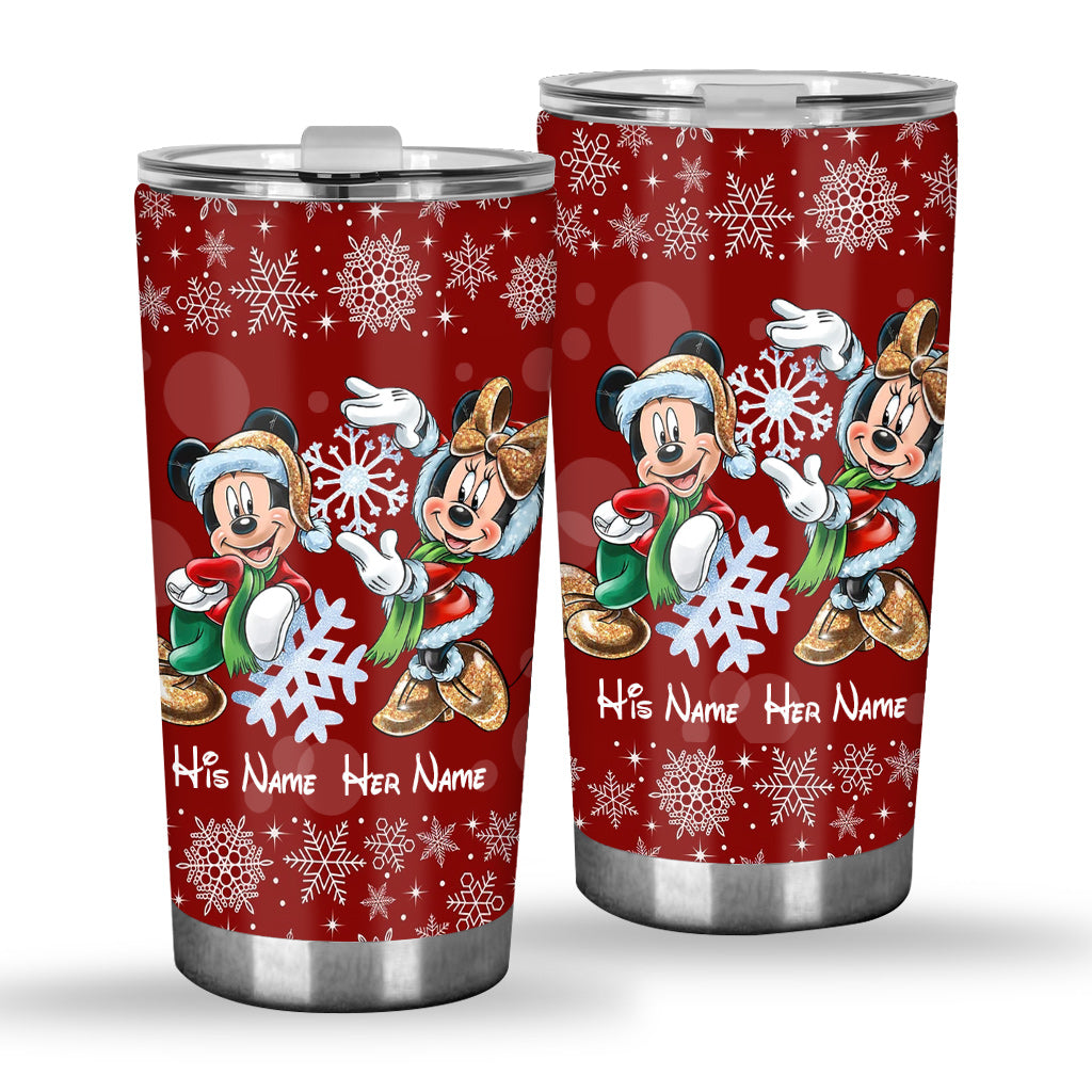 Personalized Christmas Tumbler with Snowflakes & Names for Couples