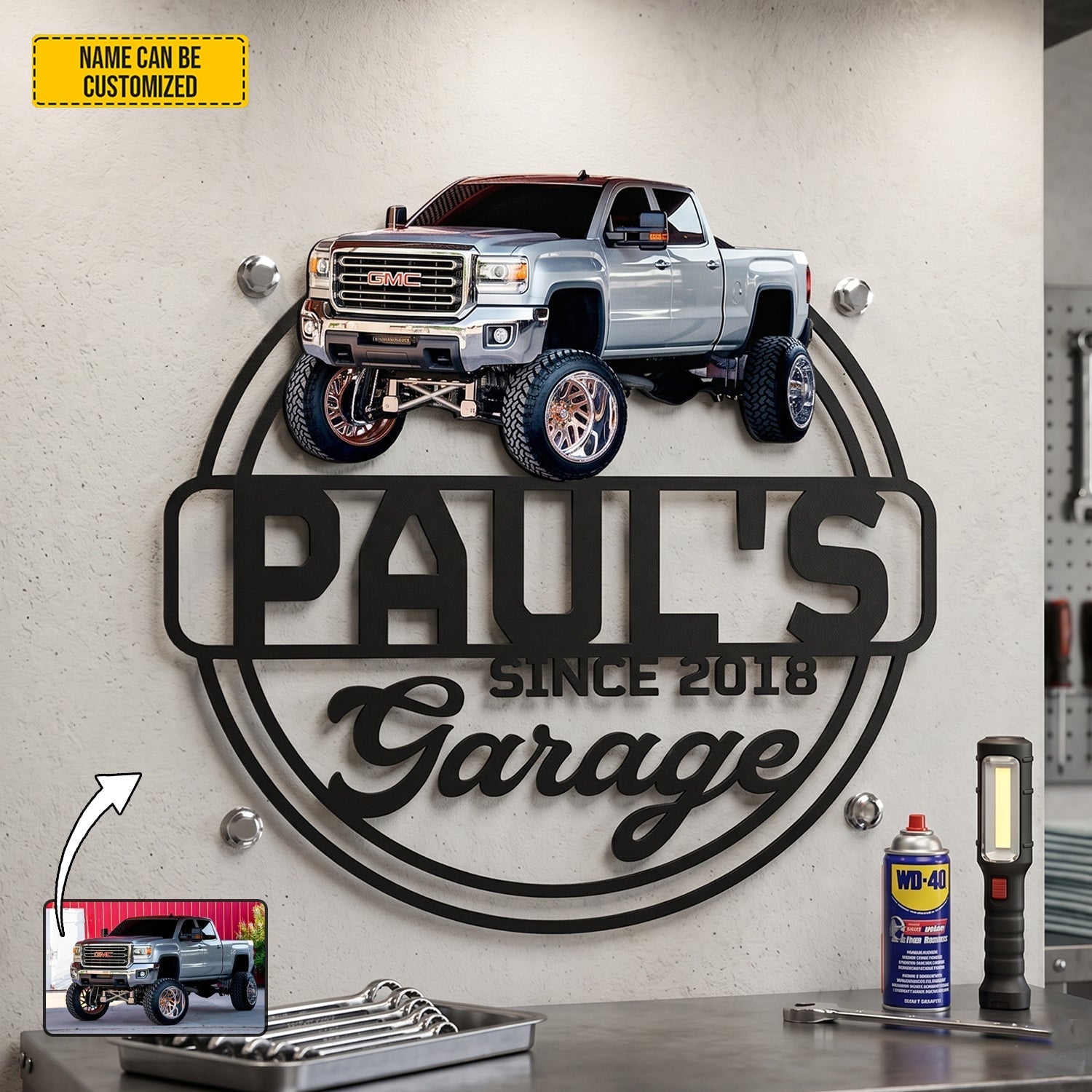 Personalized Classic Car Metal Sign Custom Photo Gift for Garage Decor