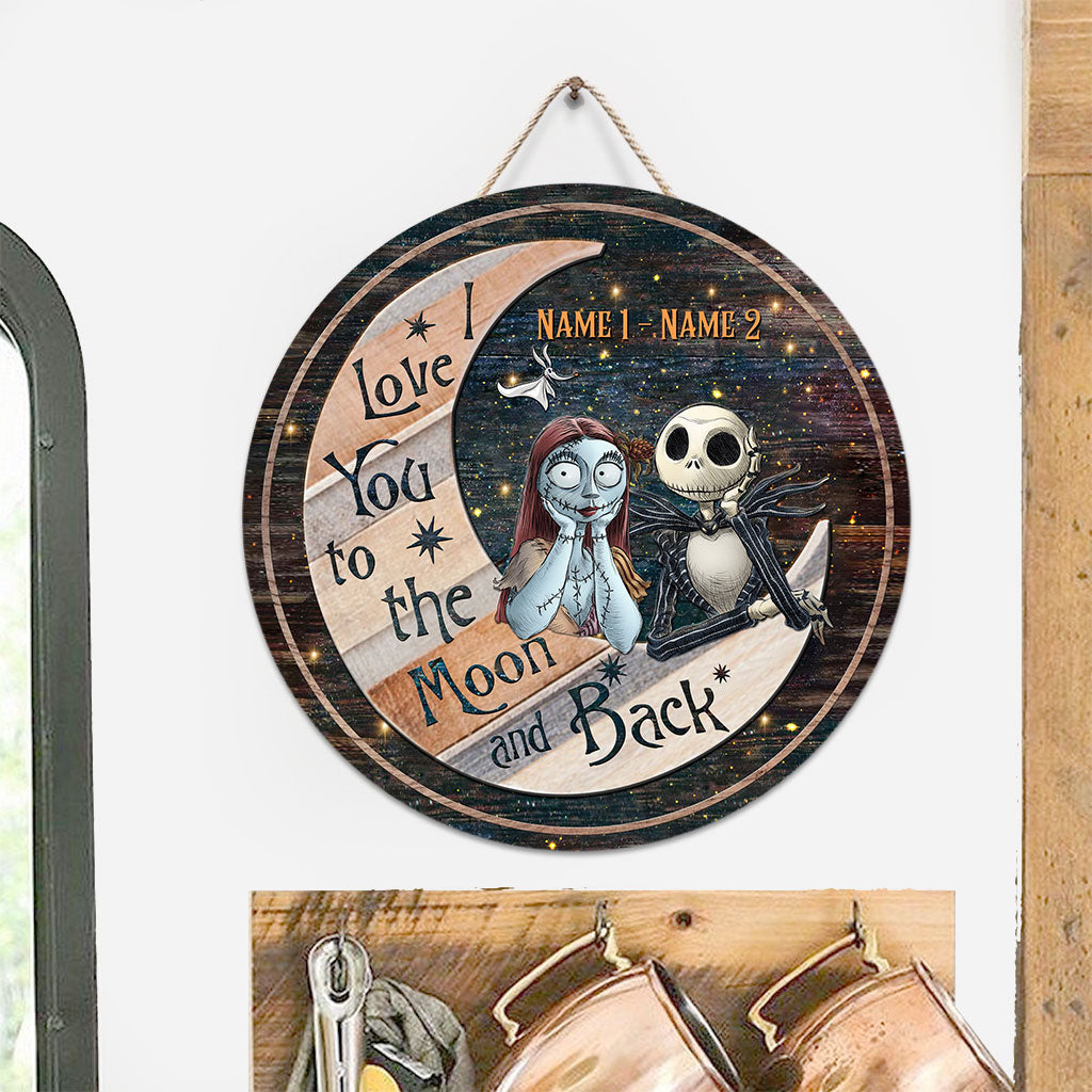 Personalized Round Wood Sign Love You To The Moon Gift for Couples