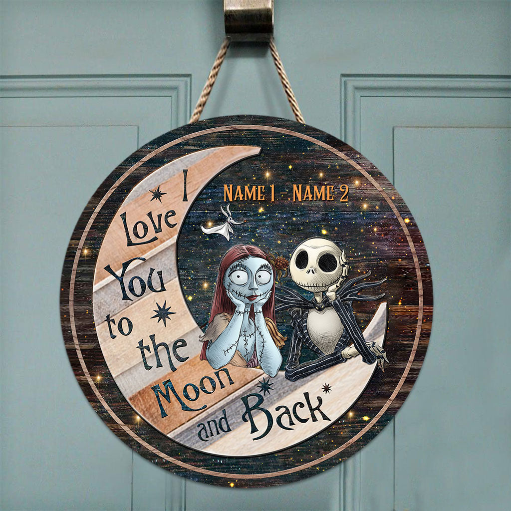 Personalized Round Wood Sign Love You To The Moon Gift for Couples