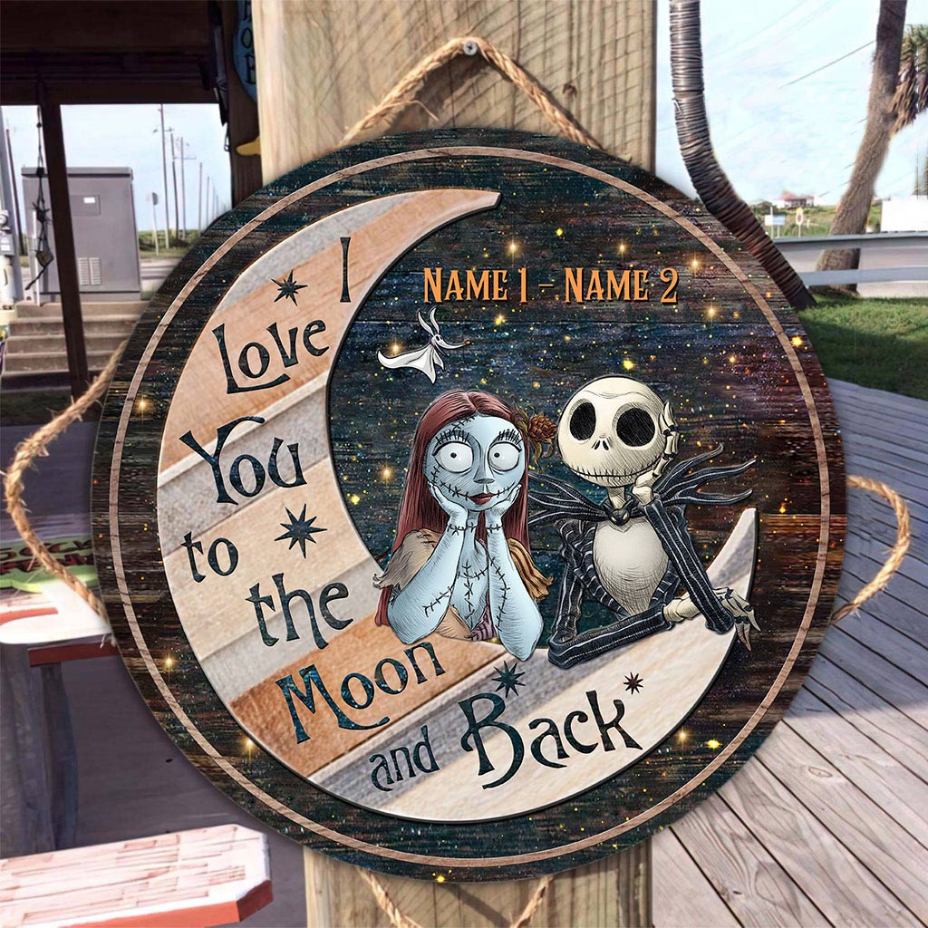 Personalized Round Wood Sign Love You To The Moon Gift for Couples