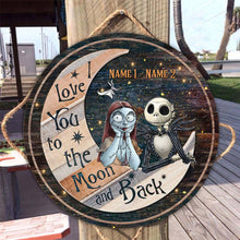 Load image into Gallery viewer, Personalized Round Wood Sign Love You To The Moon Gift for Couples
