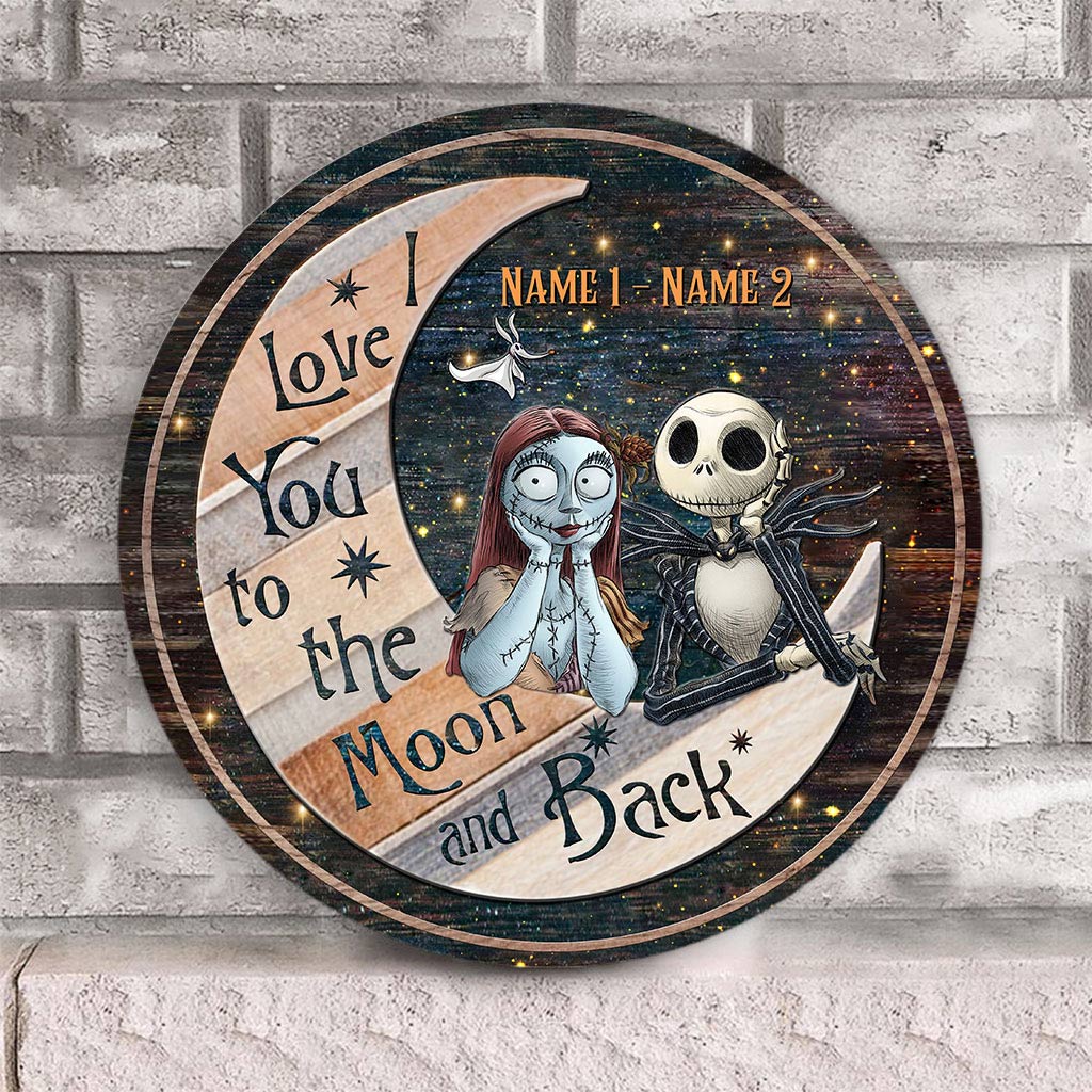 Personalized Round Wood Sign Love You To The Moon Gift for Couples