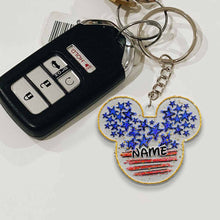 Load image into Gallery viewer, Personalized Independence Day Mouse Ears Keychain Custom Name Gift
