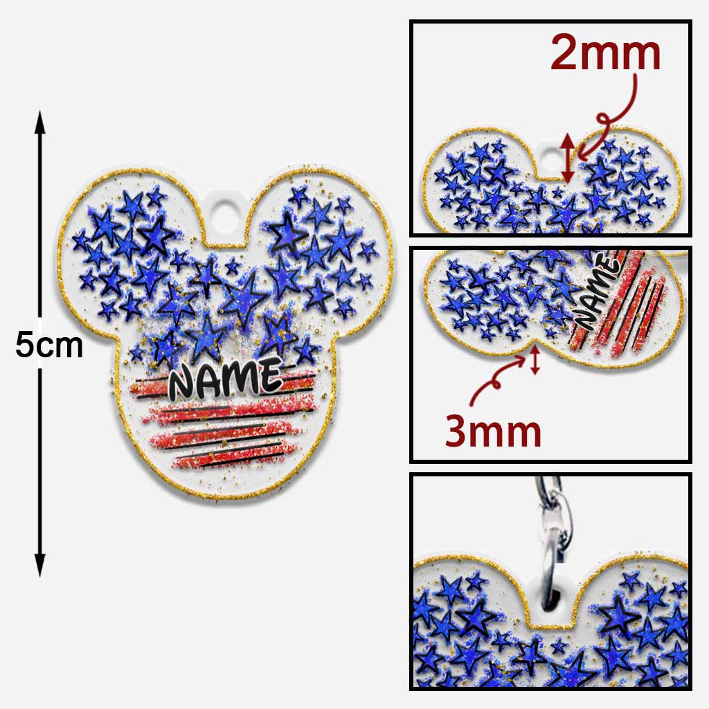 Personalized Independence Day Mouse Ears Keychain Custom Name Gift