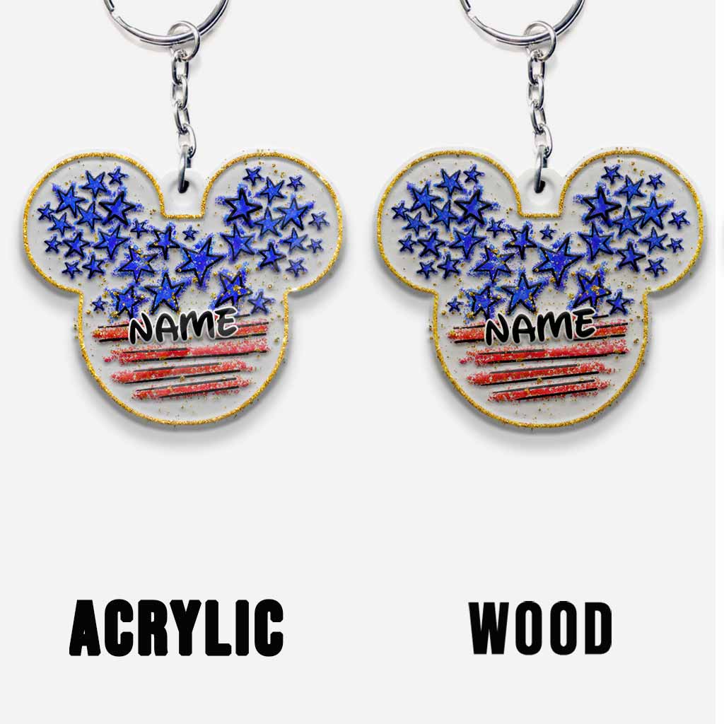 Personalized Independence Day Mouse Ears Keychain Custom Name Gift