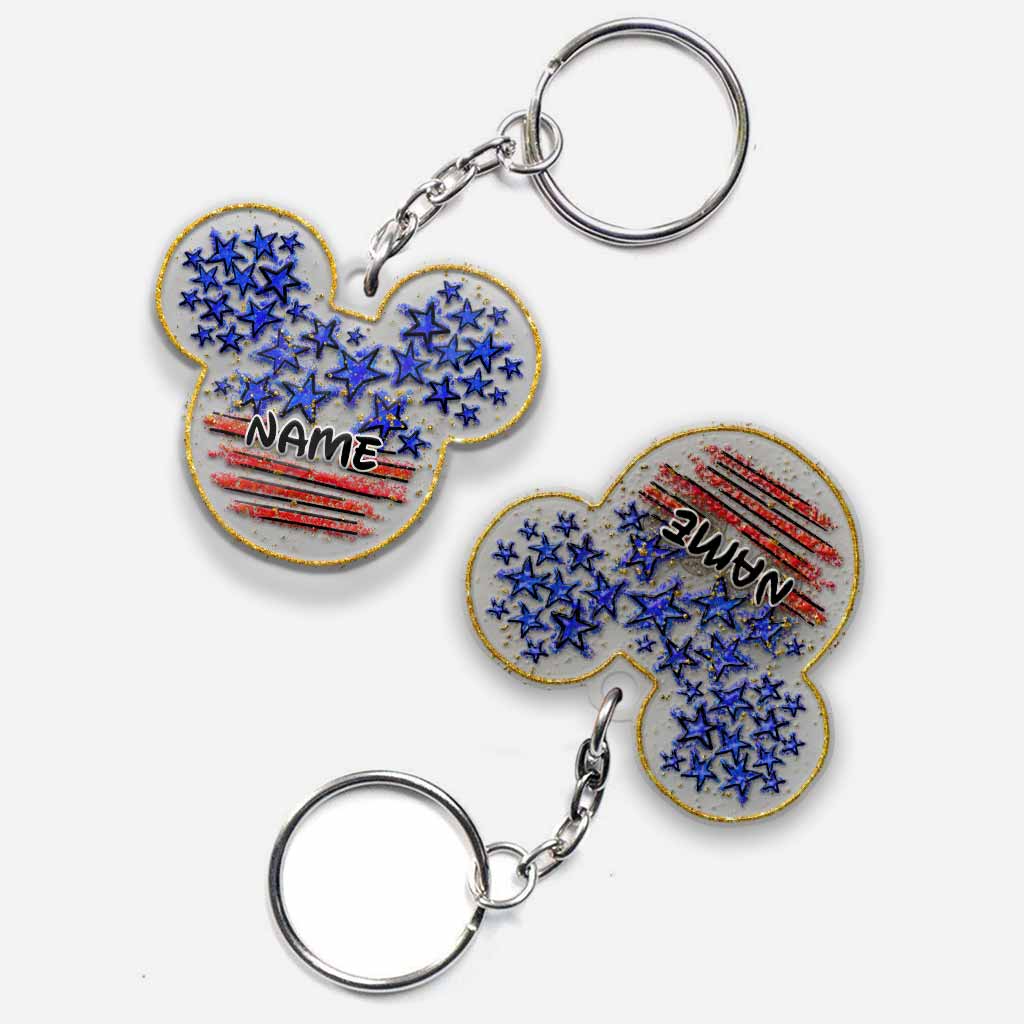 Personalized Independence Day Mouse Ears Keychain Custom Name Gift