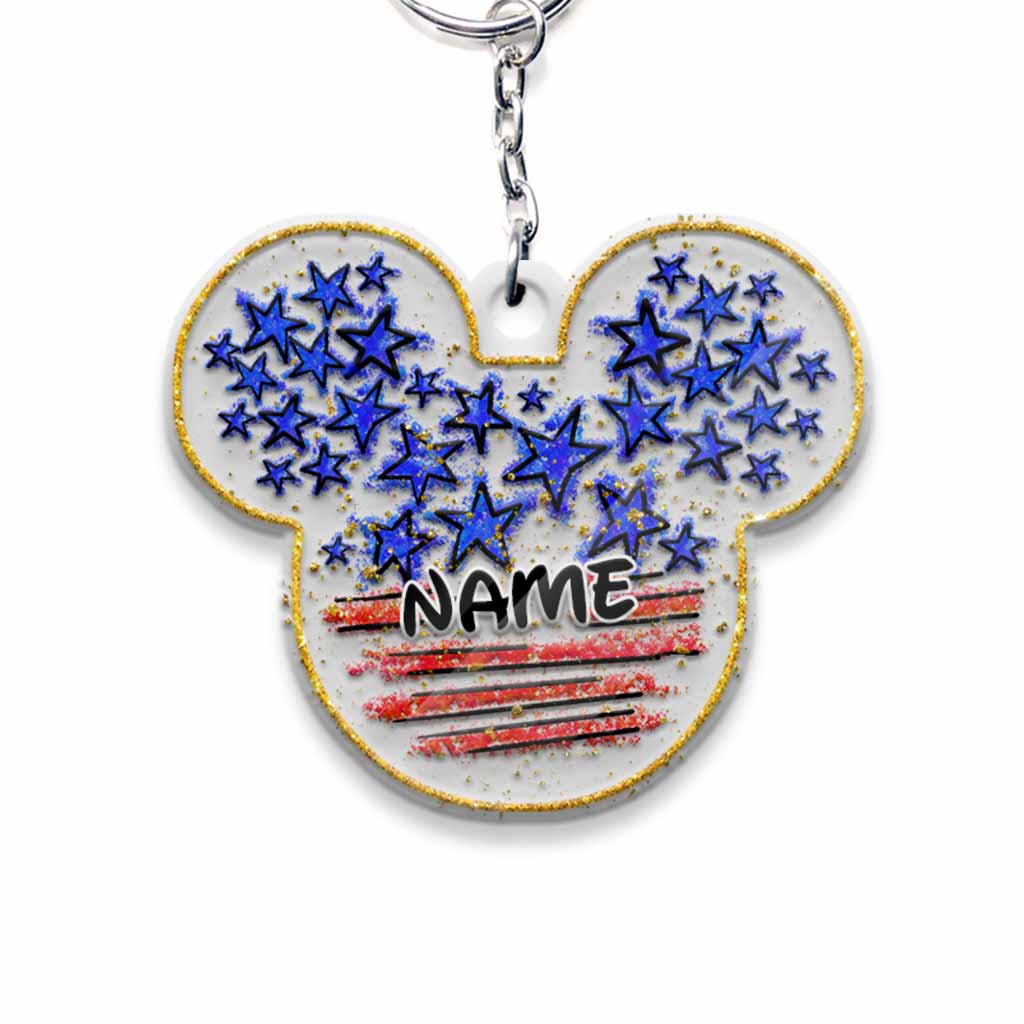 Personalized Independence Day Mouse Ears Keychain Custom Name Gift